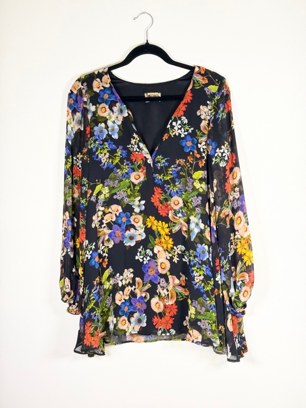 Show Me Your MuMu Black Floral V-Neck Mini Dress